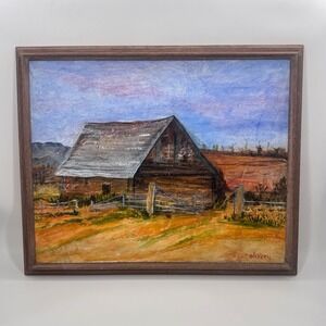 Vintage Rustic Barn Landscape Painting Signed Oliverii